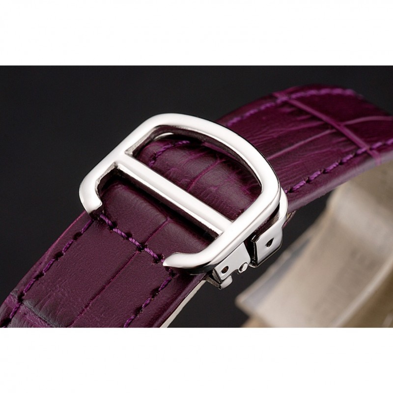 Cartier Ronde Louis Silver Diamond Case White Dial Purple Leather Bracelet 1454009-4