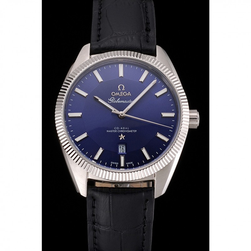 Omega Globemaster Blue Dial Stainless Steel Case Black Leather Strap-1