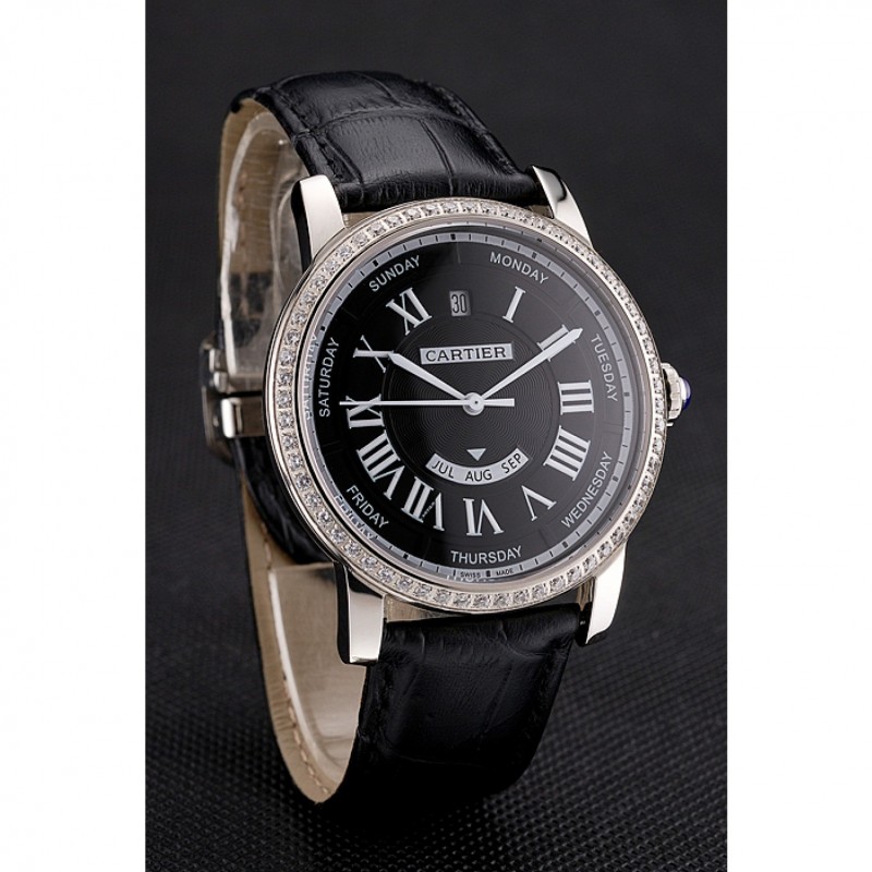 Swiss Cartier Ballon Bleu GMT Silver Dial Stainless Steel Case Black Leather Strap-2