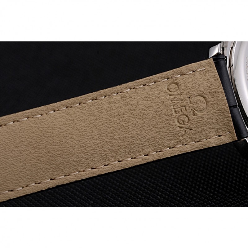 High End Omega Tresor Master Co-Axial White Dial Stainless Steel Case Black Leather Strap-7