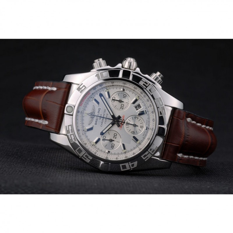 Cheap Swiss Breitling Certifie Stainless Steel Bezel Brown Croco Leather Bracelet White Dial 80285-4
