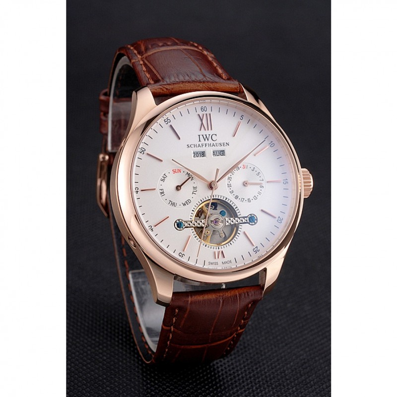 IWC Portofino Tourbillon White Dial Rose Gold Case Broen Leather Strap-2