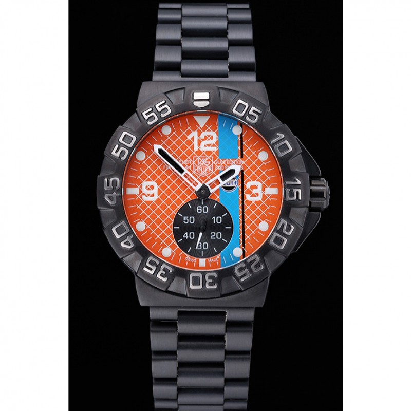 SS Replica Watches Tag Heuer Formula One Special Gulf Edition Orange And Blue Dial Ion Plated Steinless Steel Bracelet 622291-1