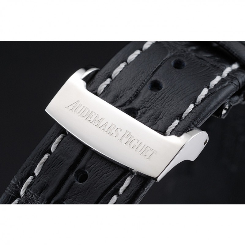 Swiss Audemars Piguet Royal Oak Offshore Gold Dial Stainless Steel Case Black Leather Strap 622849-7