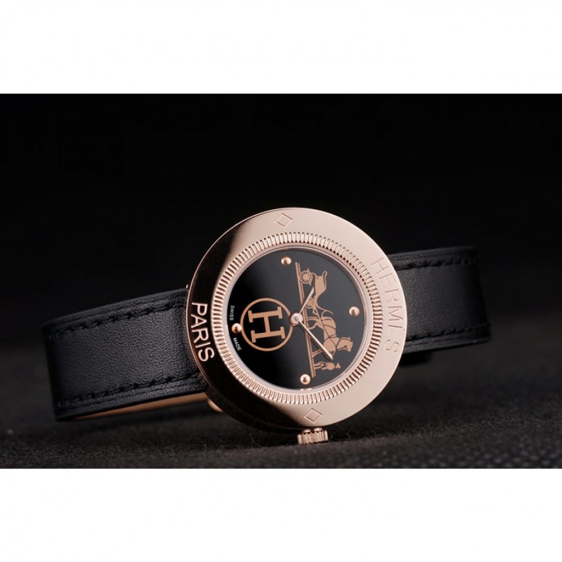 AAA Hermes Classic MOP Dial Black Leather Strap-3