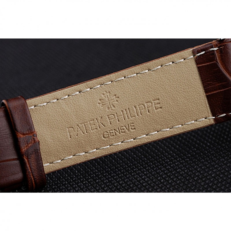 Luxury Patek Philippe Moonphase Chronograph White Dial Gold Case Brown Leather Strap 622843-6