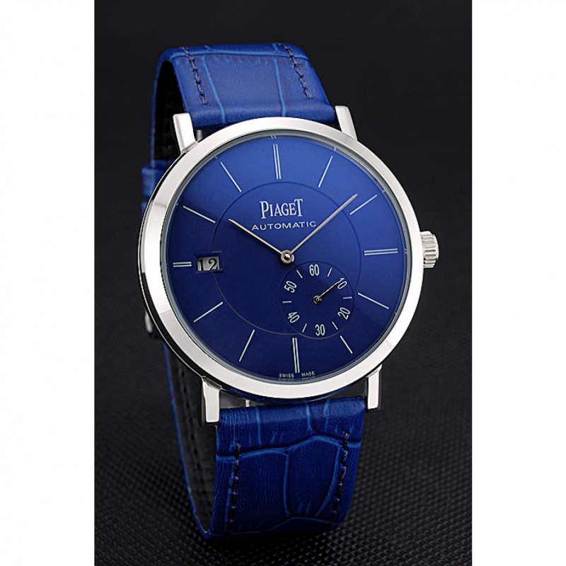 Piaget Altiplano Silver Case Blue Dial Blue Leather Bracelet 622630-2