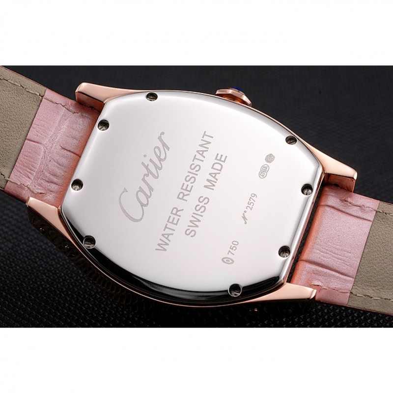 Best Replica Watches Cartier Tortue Perpetual Calendar White Dial Gold Case Pink Leather Strap-8