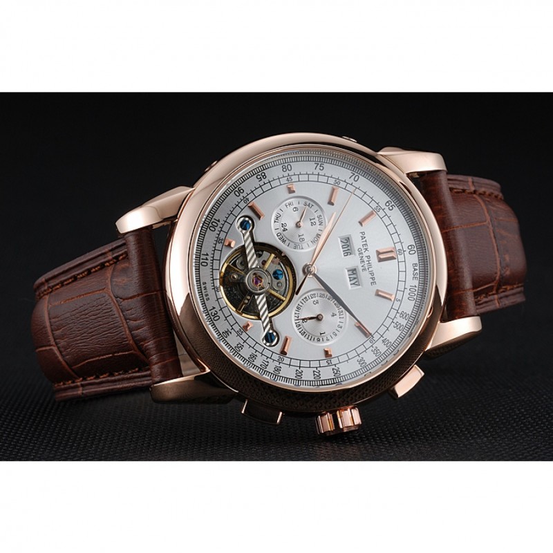Patek Philippe Grand Complications Gold Case White Dial Brown Leather Bracelet 622259-3