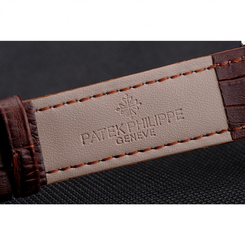 Patek Philippe Calatrava Date Silver Dial Stainless Steel Case Brown Leather Strap-6