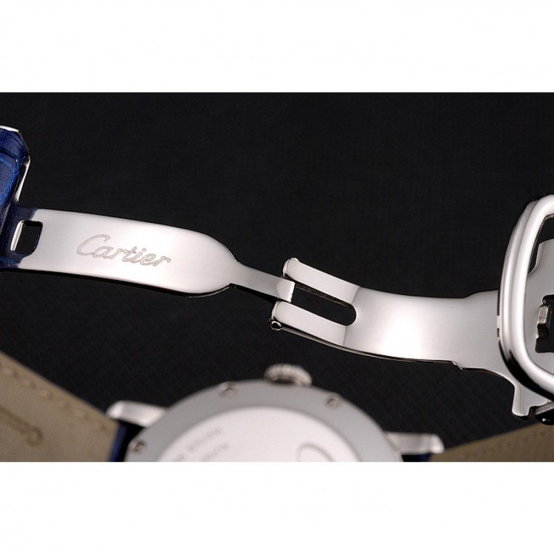 Cartier Ronde Solo White Dial Diamond Hour Marks Stainless Steel Case Blue Leather Strap-6