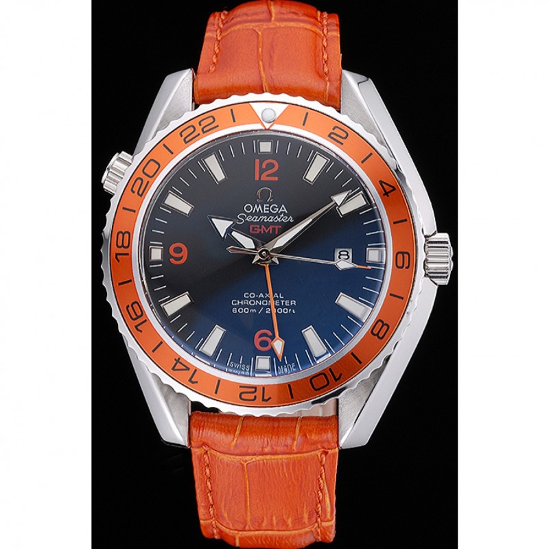 Luxury Replica Watches Omega Seamaster Planet Ocean GMT Orange Dial Orange Leather Band 622395-1