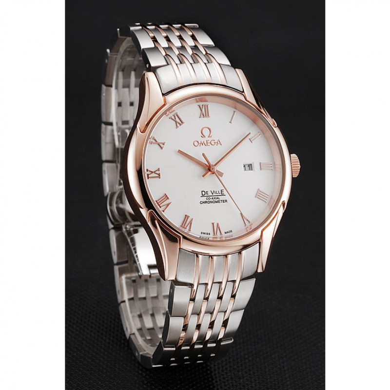 High Quality Omega De Ville White Dial Rose Gold Case Two Tone Bracelet 1453781-2