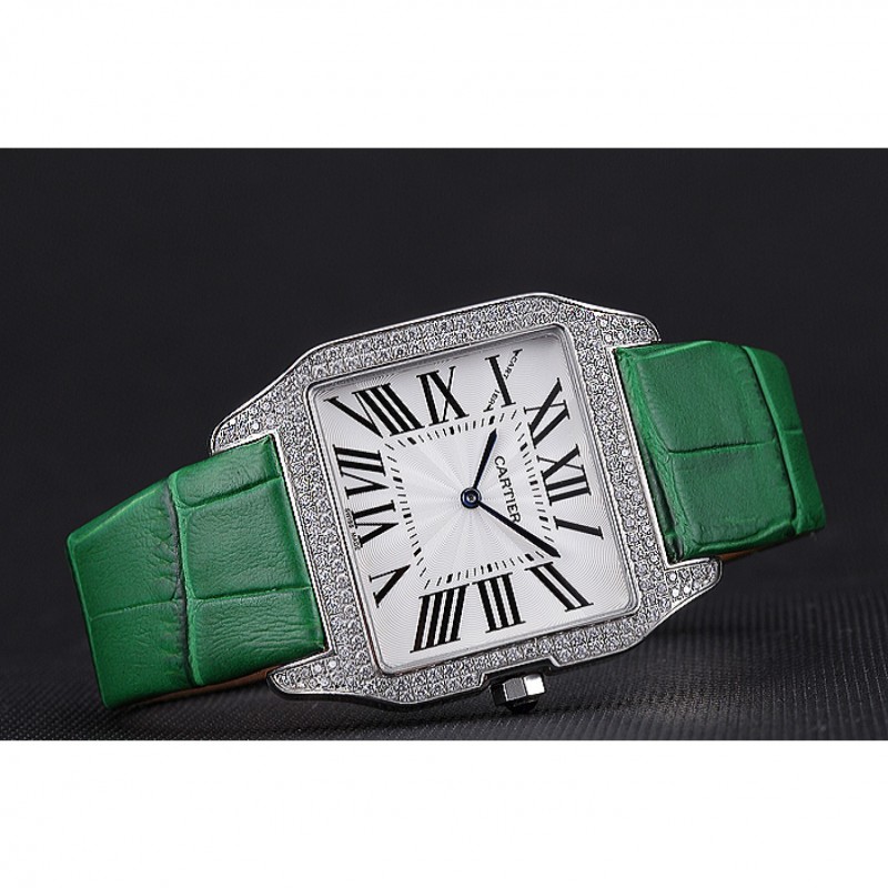 High End Replica Watches Cartier Santos 100 Diamond Silver Bezel 621929-3