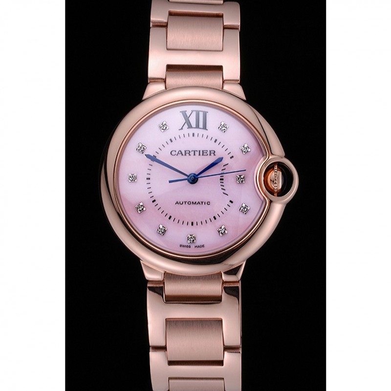 AAA Replica Watches Swiss Cartier Ballon Bleu de Cartier Pink Diamond Dial Gold Bracelet 622556-1