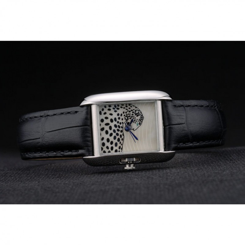 High Quality Replica Watches Cartier Tank Anglaise White Tiger Dial Stainless Steel Case Black Leather Bracelet-3