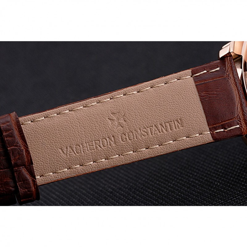 Vacheron Constantin Traditionnelle Black Ship Dial Rose Gold Case Brown Leather Strap-6