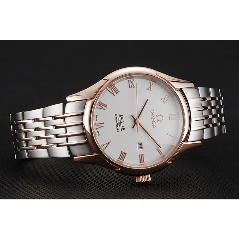 High Quality Omega De Ville White Dial Rose Gold Case Two Tone Bracelet 1453781-4