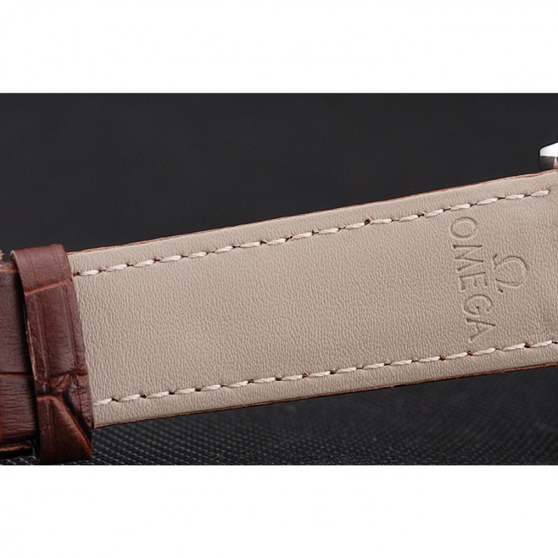 Omega Seamaster Vintage Chronograph White Dial Stainless Steel Case Brown Leather Strap-7