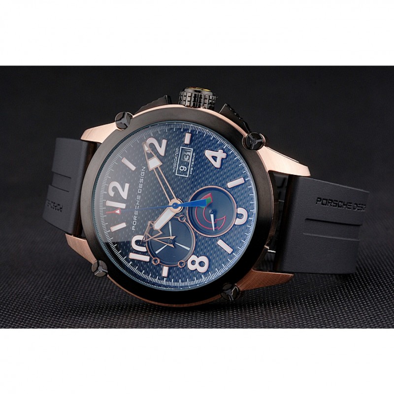 Porsche Design Indicator Black Dial Gold Case Black Rubber Strap-3
