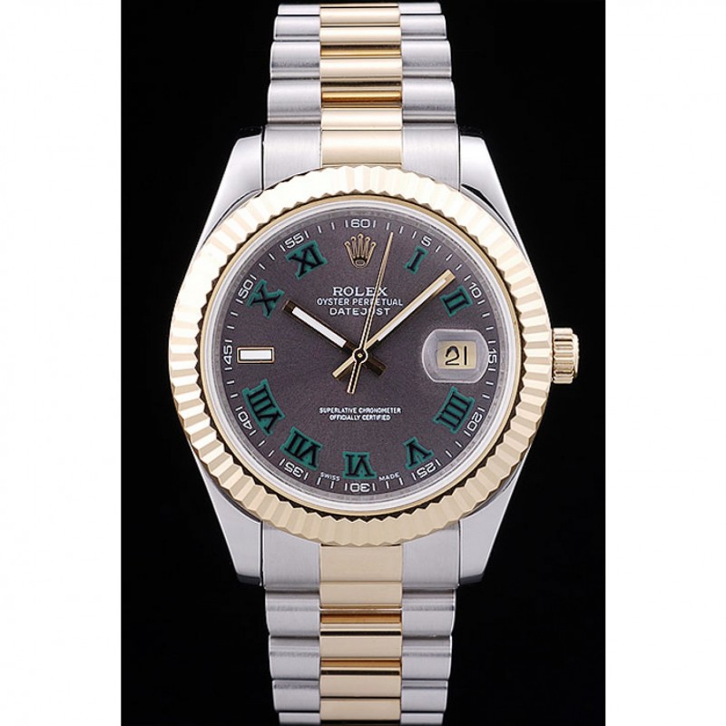 Best Replica Watches Rolex Datejust Grey Dial Gold Ribbed Bezel 7479-1