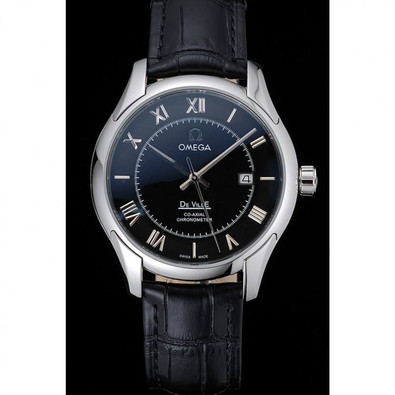 Omega DeVille Black Dial Stainless Steel Case Black Leather Strap 622829-1