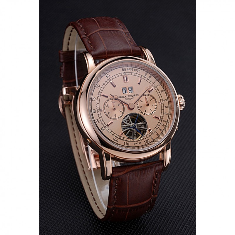 High Quality Replica Watches Patek Philippe Geneve Grand Complications Rose Dial Tourbillon Brown Leather Band 622158-2