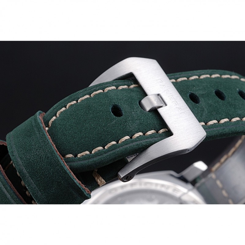 SS Replica Watches Panerai Luminor Marina Polished Stainless Steel Bezel Green Leather Bracelet 622310-5