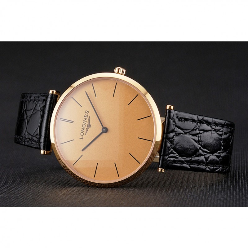 AAA Swiss Longines Grande Classique Gold Dial Gold Case Black Leather Strap-4