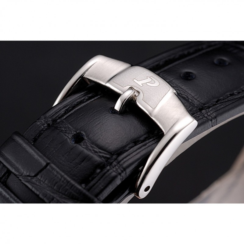 Cheap Piaget Altiplano Date Black Dial Stainless Steel Case Black Leather Strap-5