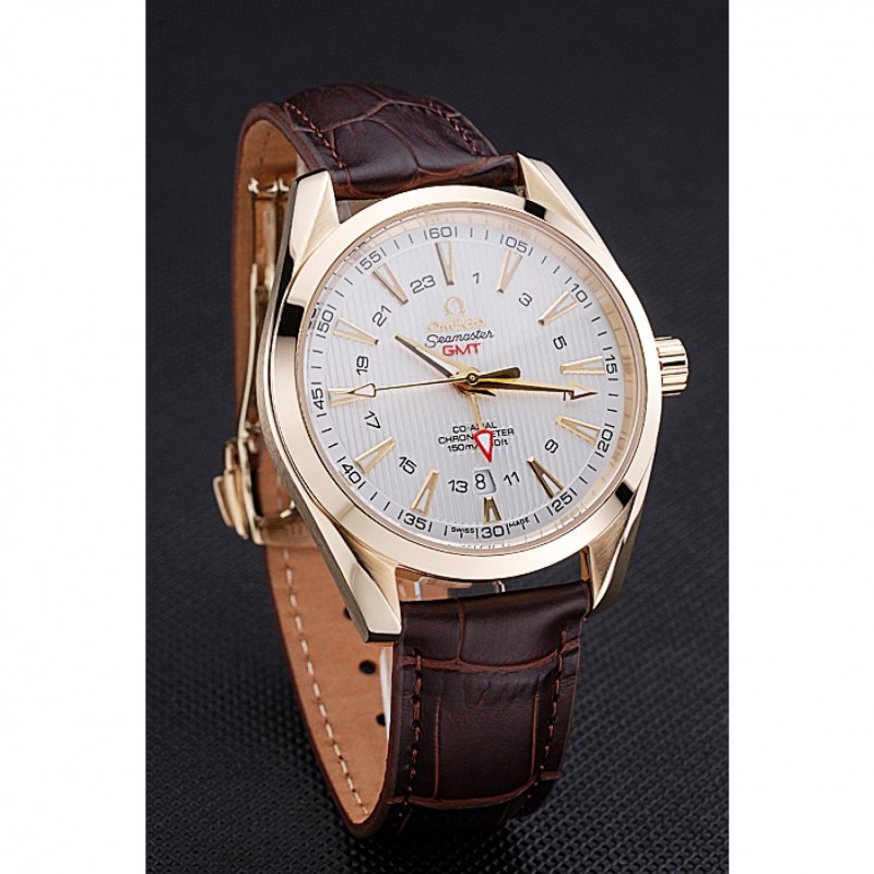 Cheap Omega Seamaster Planet Ocean GMT White Dial Gold Case Brown Leather Band 622399-2