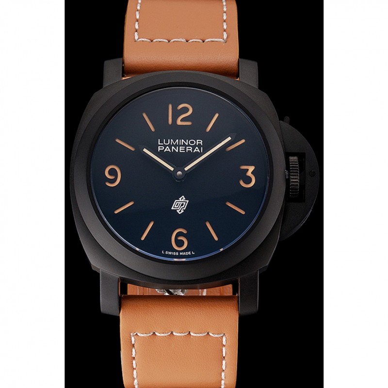 Panerai Luminor Ion Plated Stainless Steel Bezel Orange Leather Bracelet 622309-1
