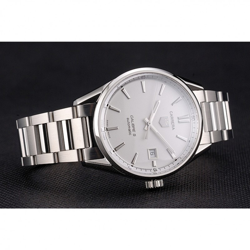 Swiss Tag Heuer Carrera Calibre 5 Silver Dial Stainless Steel Case And Bracelet-4