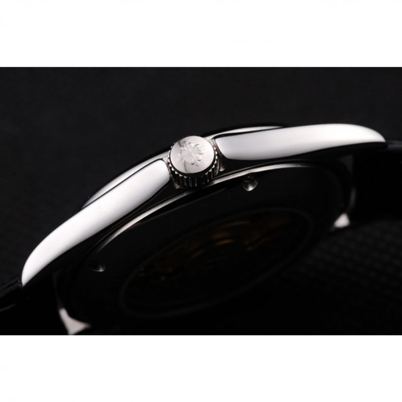 Patek Philippe Geneve Calatrava Crystal Studded Hour Marker Black Dial Black Leather Strap 98170-8