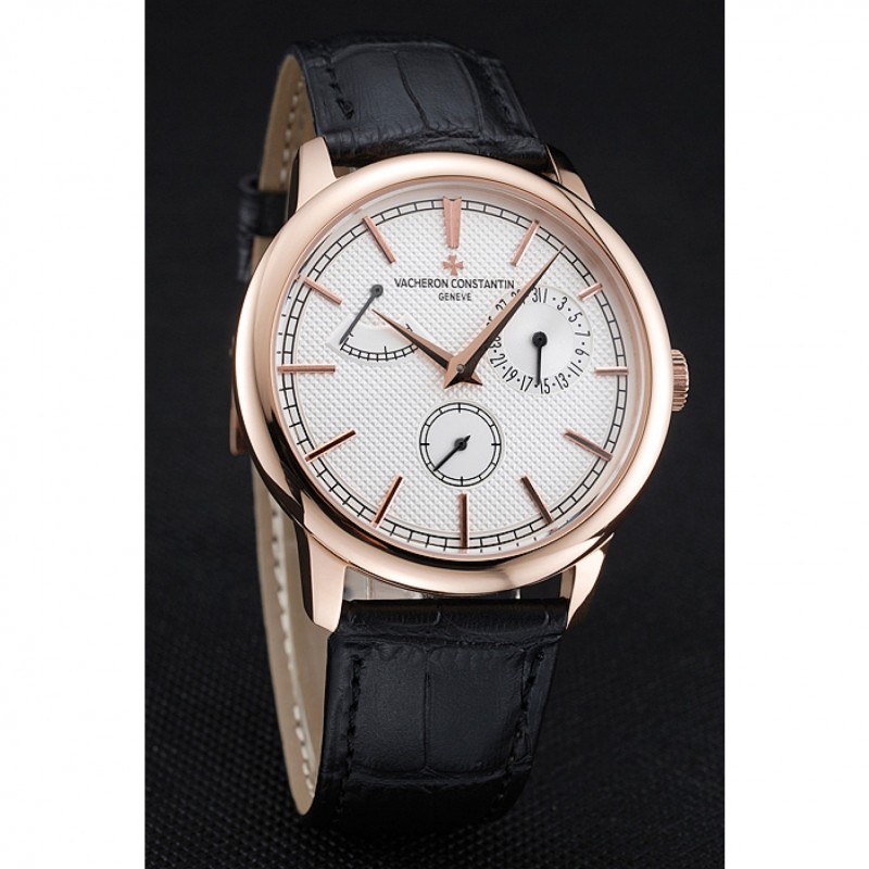 Vacheron Constantin Patrimony Power Reserve White Dial Gold Case Black Leather Bracelet 1454264-2