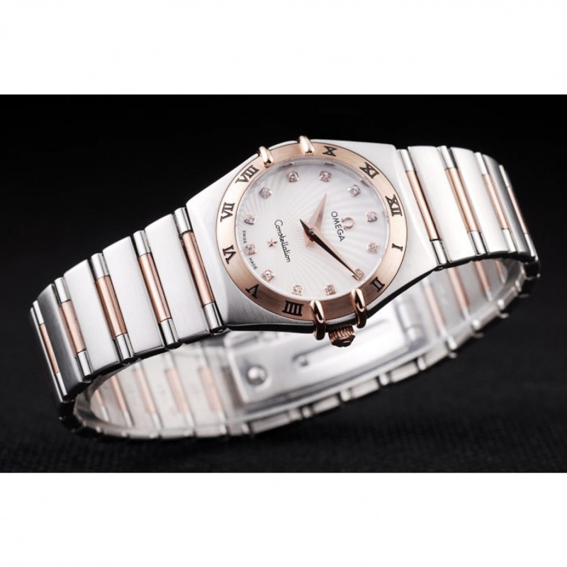 Omega Swiss Constellation Jewelry Rose Gold Case Small Radial Emblem White Dial-3