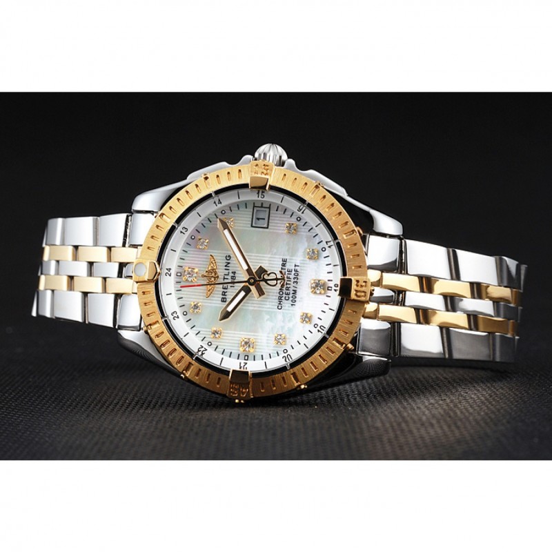 Breitling Colt Lady Pearl Dial Diamond Hour Marks Gold Bezel Stainless Steel Case Two Tone Bracelet-3