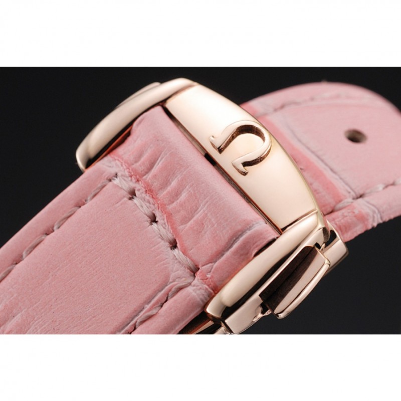Cheap Omega DeVille Prestige Pink Dial Gold Diamond Case Pink Leather Bracelet 1454126-5