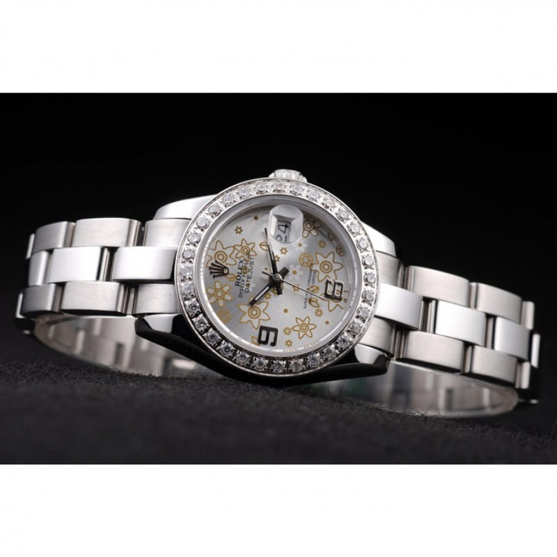 Rolex Datejust Polished Stainless Steel Silver Flowers Dial Diamond Plated 98082-4