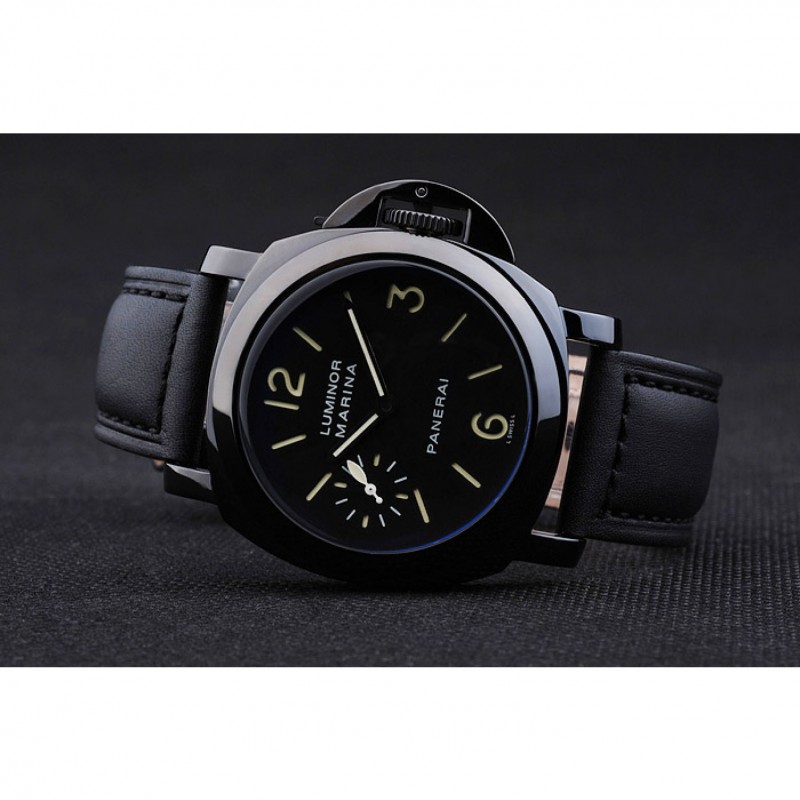 Panerai Luminor Marina Black Dial Black Stainless Steel Case Black Leather Bracelet-4