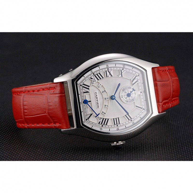 AAA Cartier Tortue Perpetual Calendar White Dial Stainless Steel Case Red Leather Strap-4