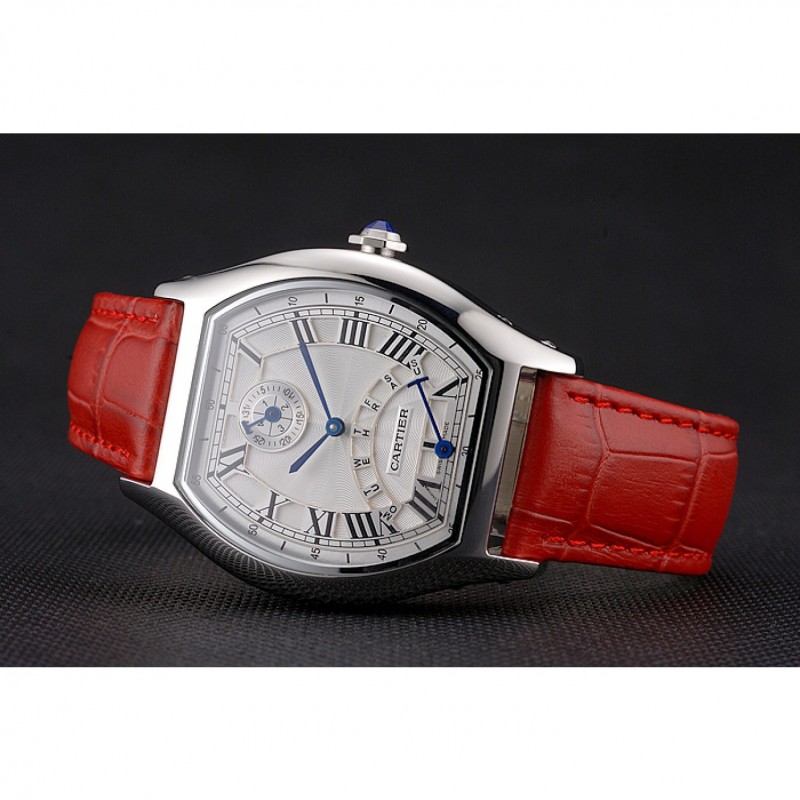 AAA Cartier Tortue Perpetual Calendar White Dial Stainless Steel Case Red Leather Strap-3