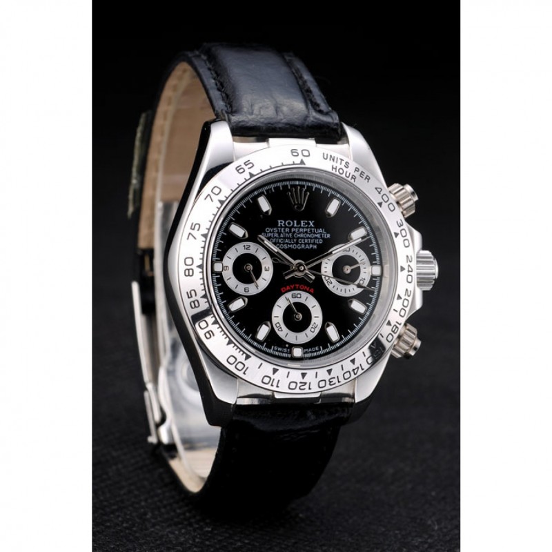 Rolex Daytona Lady Stainless Steel Case Black Dial Black Leather Strap Tachymeter-2