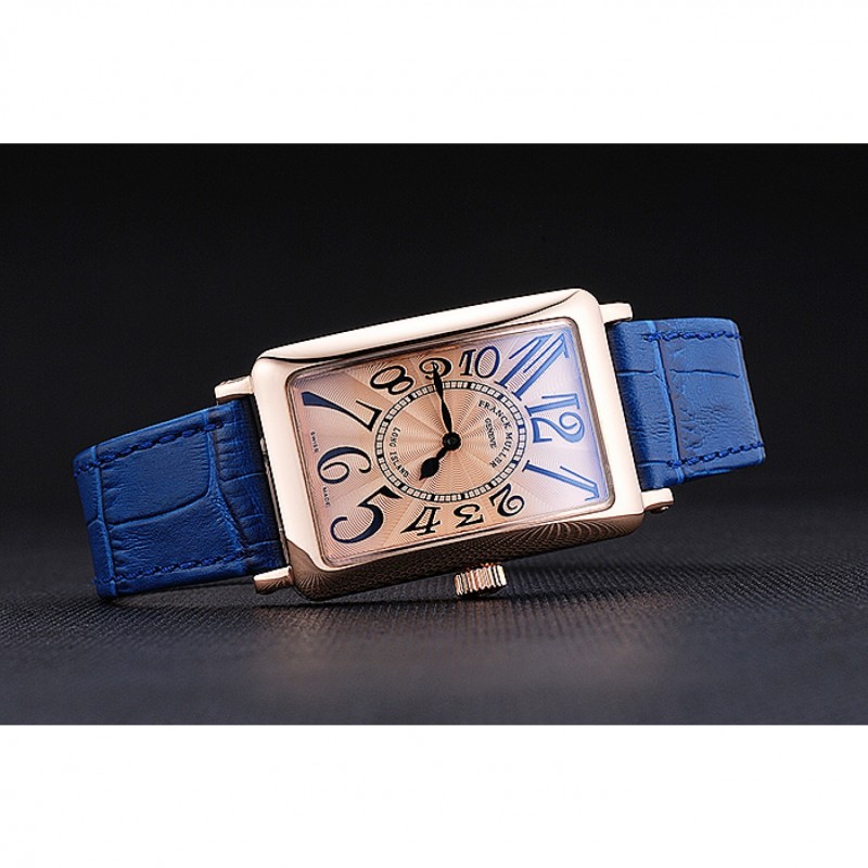 Franck Muller Long Island Classic Gold Dial Gold Case Blue Leather Band 622367-2
