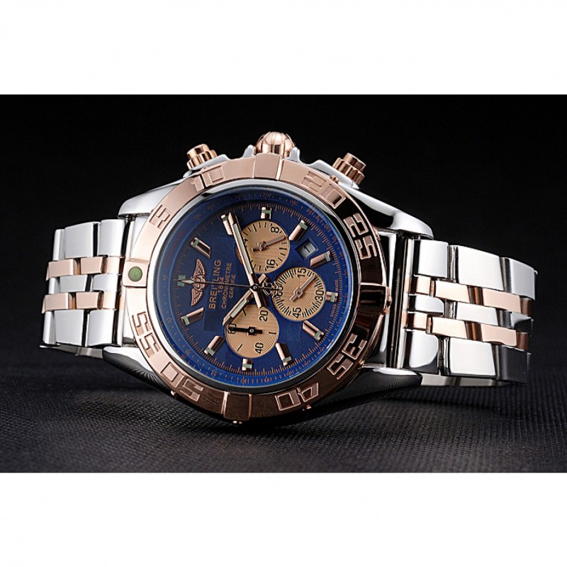 Breitling Chronomat Blue Dial Rose Gold Bezel And Subdials Stainless Steel Case Two Tone Bracelet-3