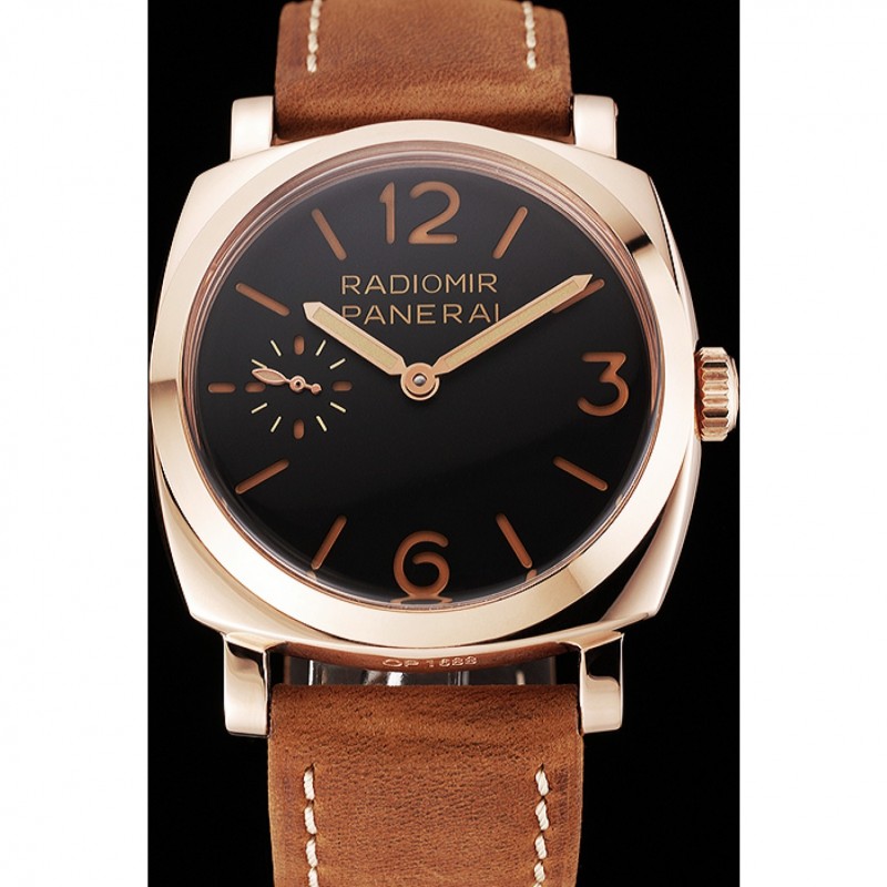 High Quality Replica Watches Swiss Panerai Radiomir 1940 Black Dial Rose Gold Case Brown Suede Leather Strap 1453844-1