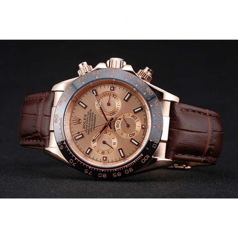 High End Rolex Cosmograph Daytona Brown Dial Rose Gold Case Brown Leather Bracelet 1454243-3