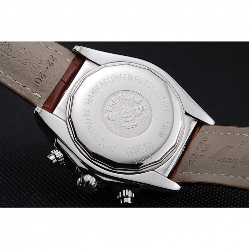 Breitling Chronomat 13 Stainless Steel Case White Dial Brown Leather Bracelet 622239-6