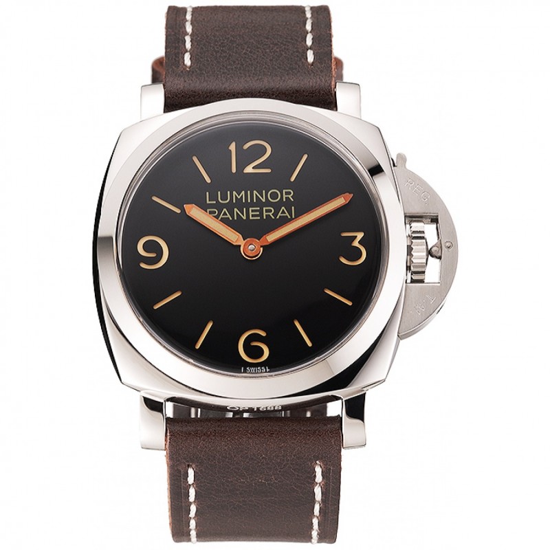 Swiss Panerai Luminor Black Dial Stainless Steel Case Brown Leather Strap 1453854-0
