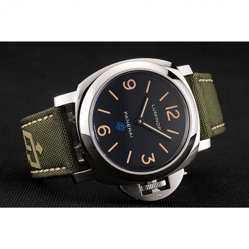 Panerai Luminor Base Logo Acciaio Black Dial Green Bracelet 1454013-3